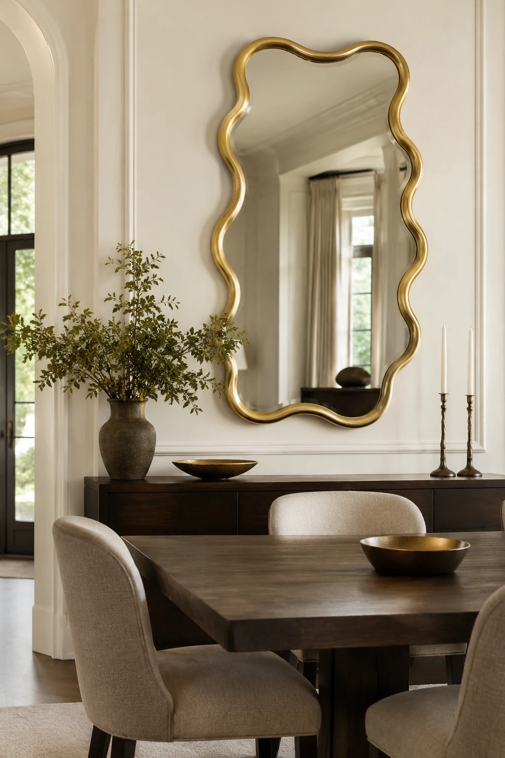 Elevate a Dining Room with a Wavy Gold Mirror β wavy gold mirror