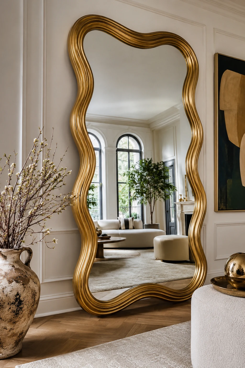 Go Bold with an Oversized Wavy Gold Mirror β wavy gold mirror