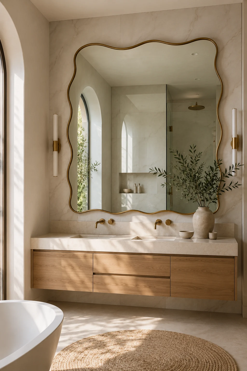 Make an Oversized Wavy Mirror the Star — wavy mirror bathroom