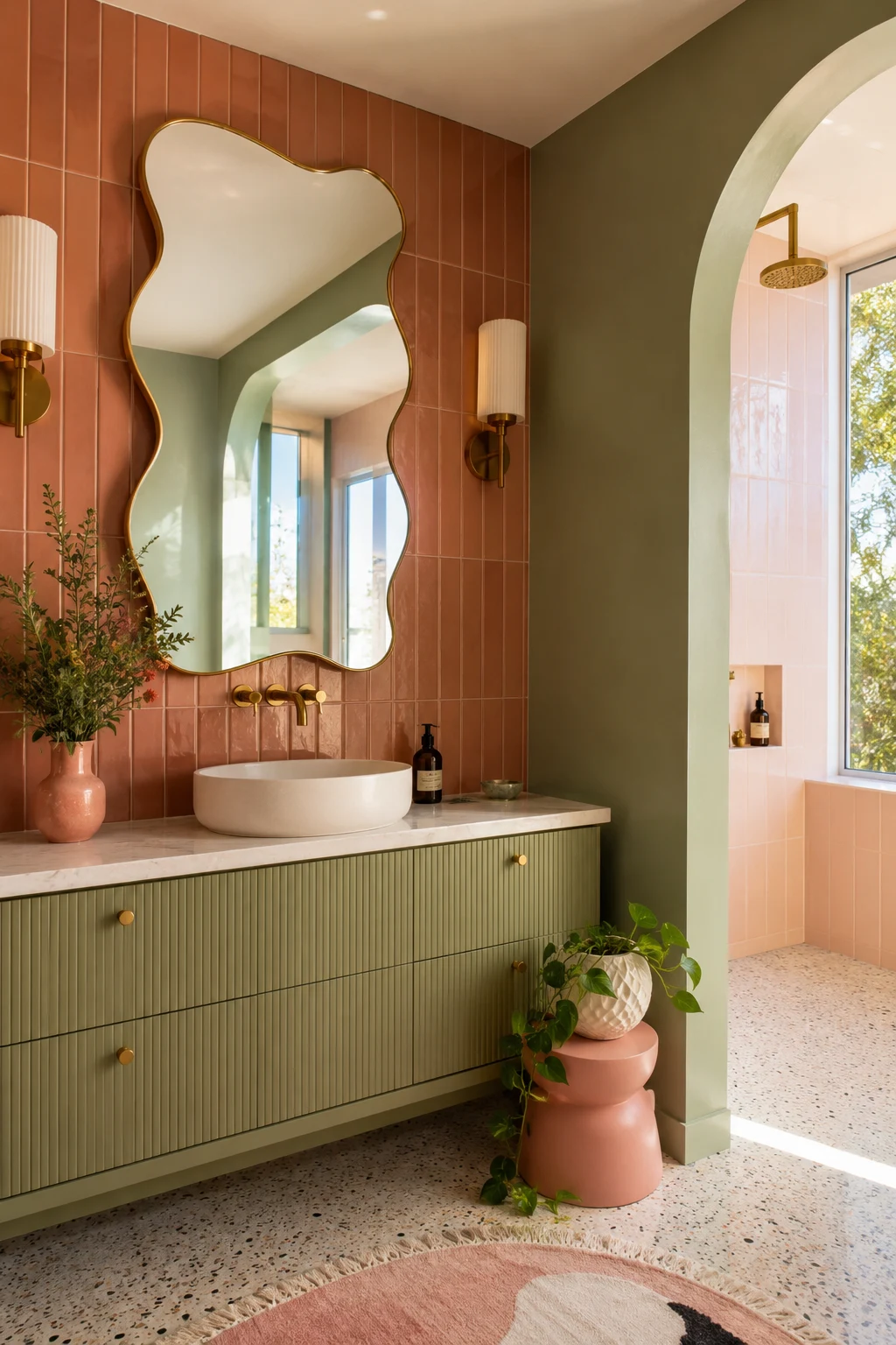 Introduce Color Around Your Wavy Mirror Bathroom — wavy mirror bathroom