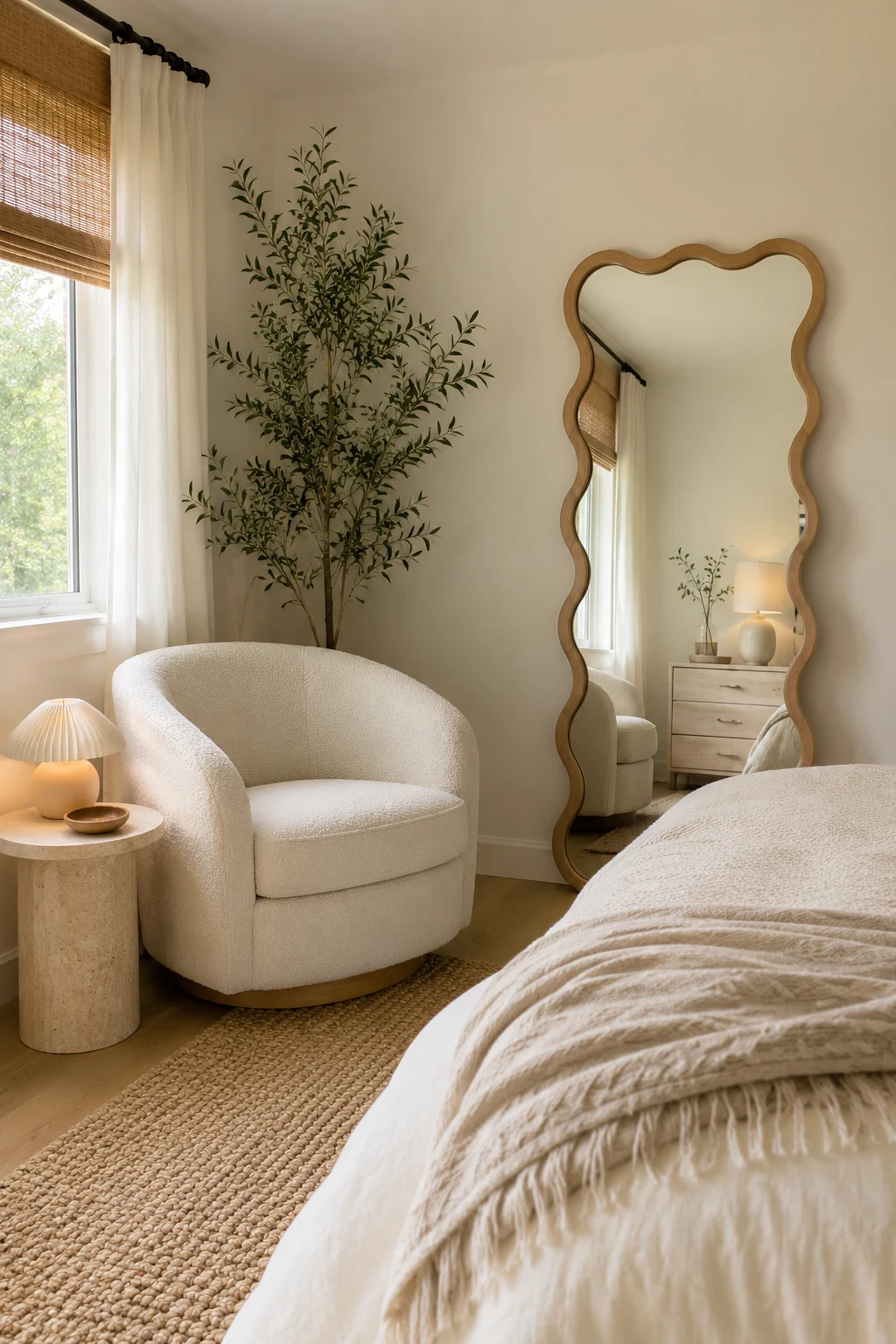 Design a Minimalist Wavy Mirror Bedroom Reading Corner β wavy mirror bedroom