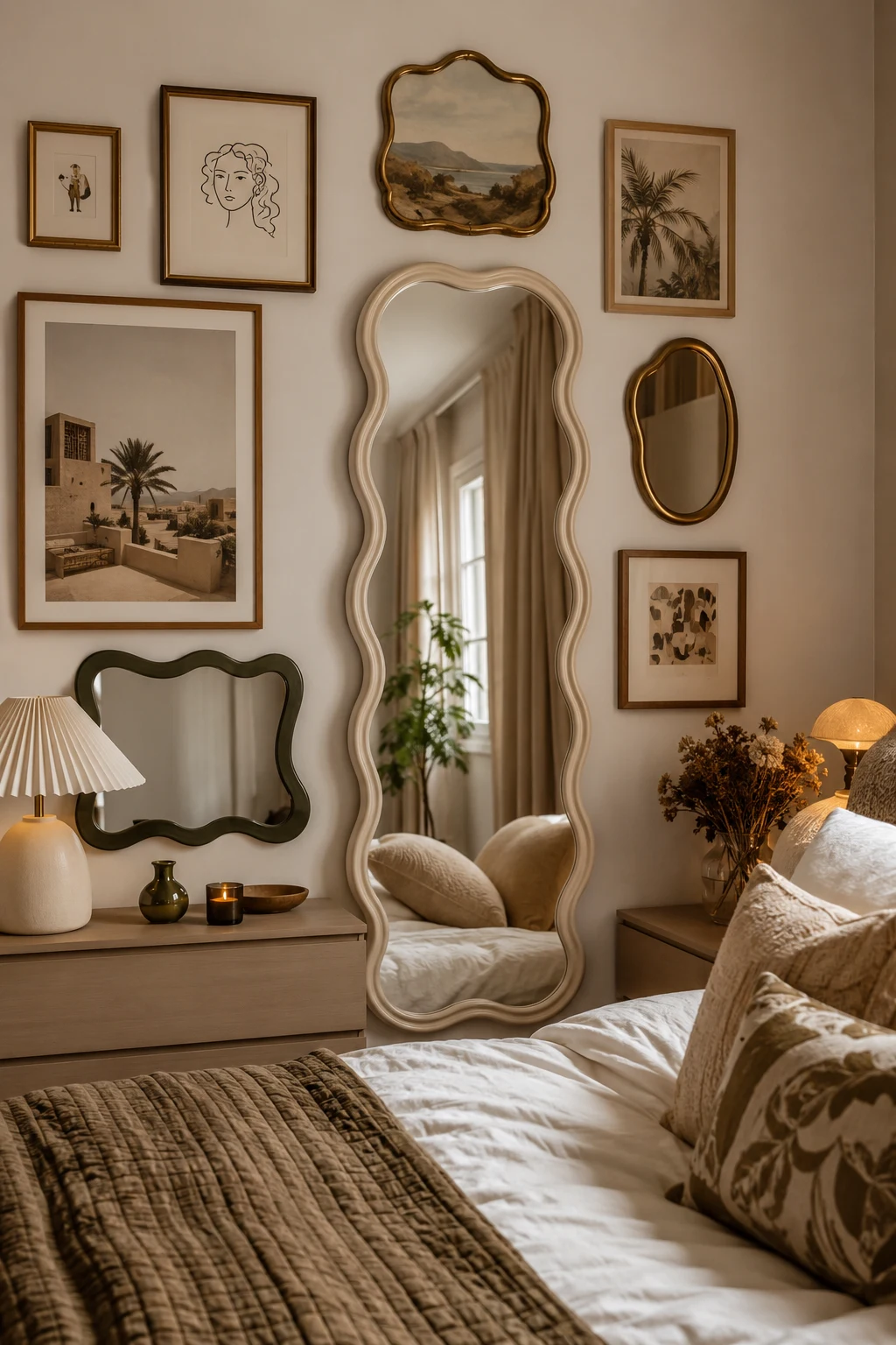 Build a Stylish Wavy Mirror Bedroom Gallery Wall β wavy mirror bedroom