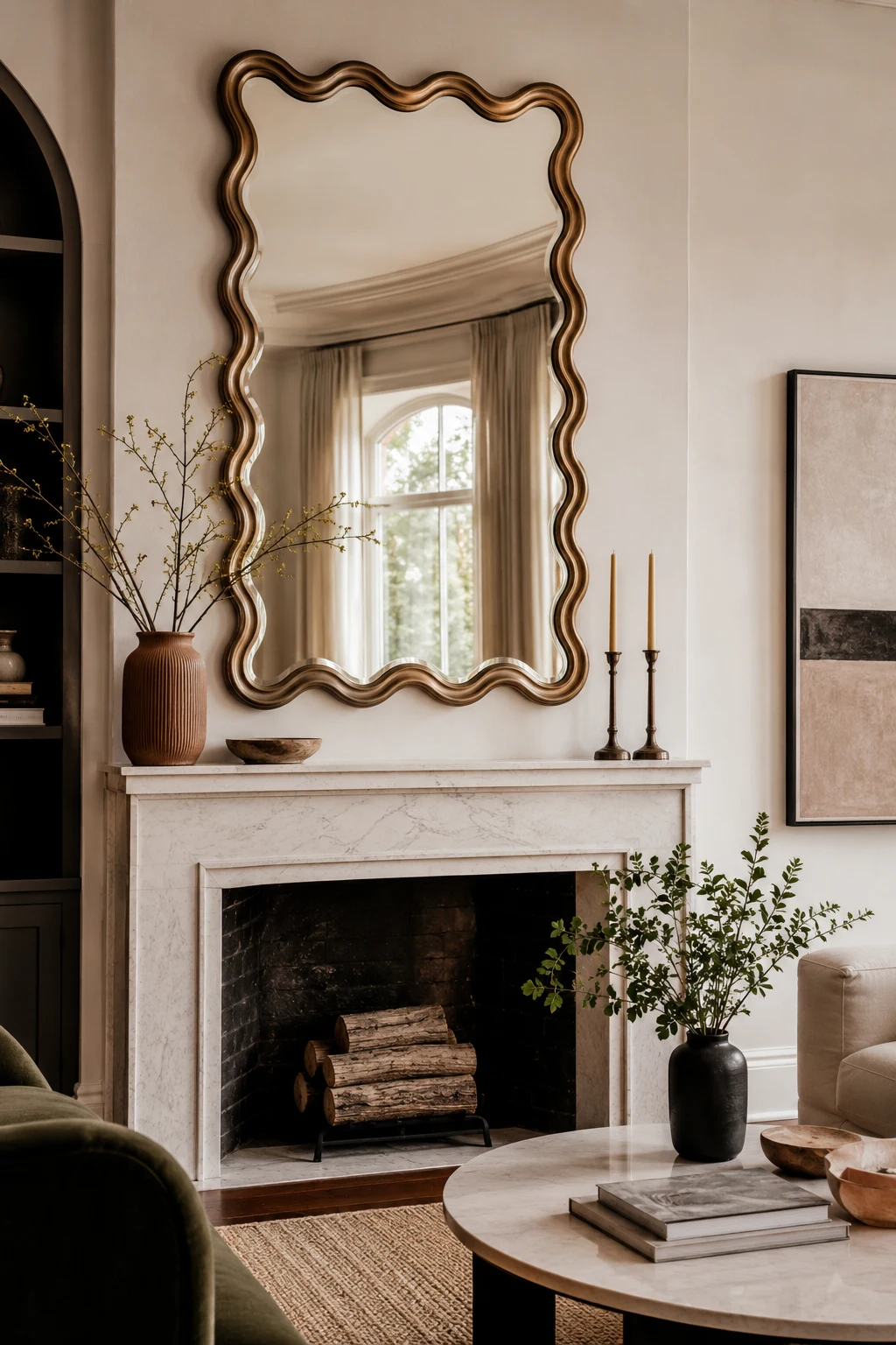 Style a Large Wavy Mirror Frame Above a Fireplace — wavy mirror frame