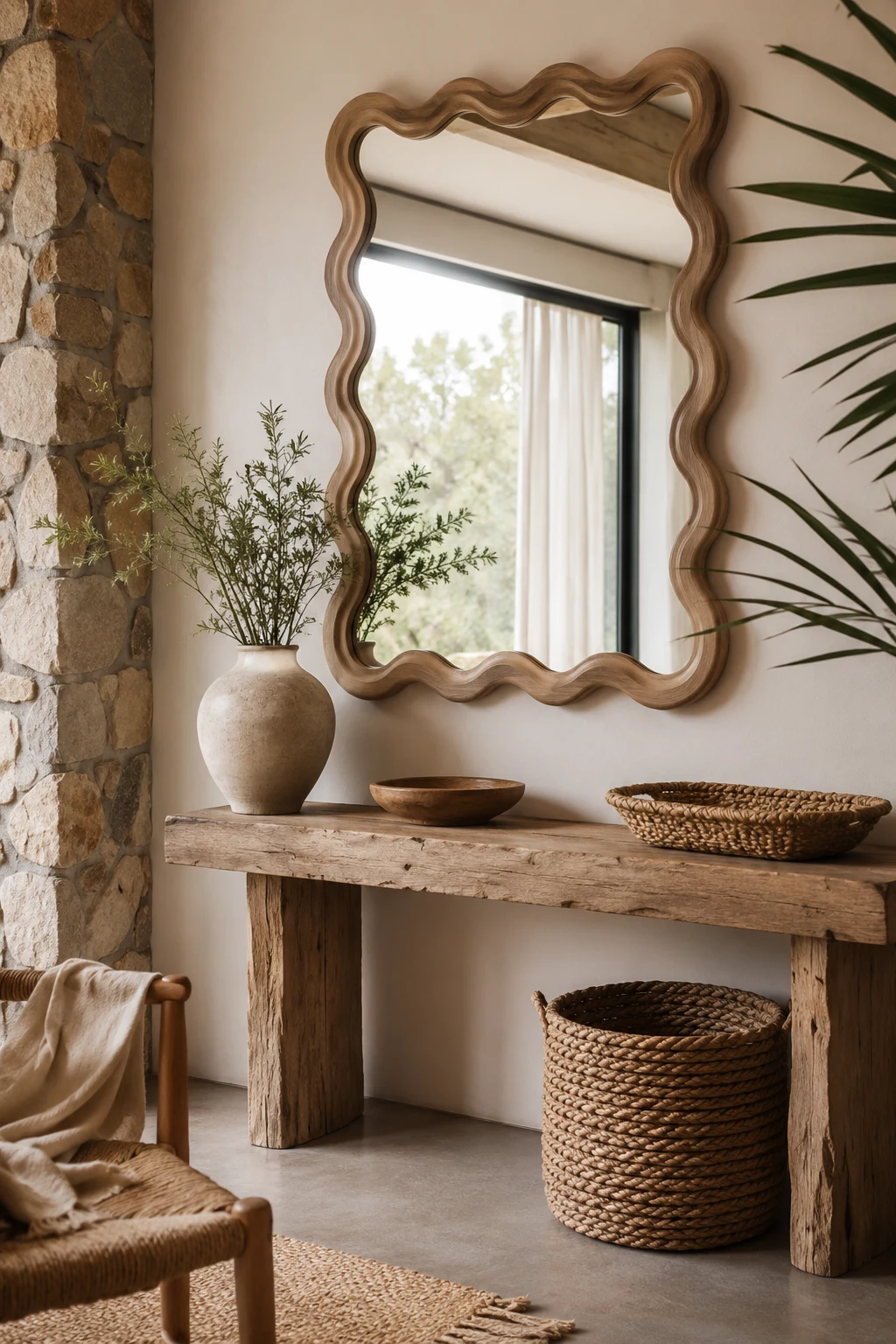 Pair a Wavy Mirror Frame with Natural Materials — wavy mirror frame
