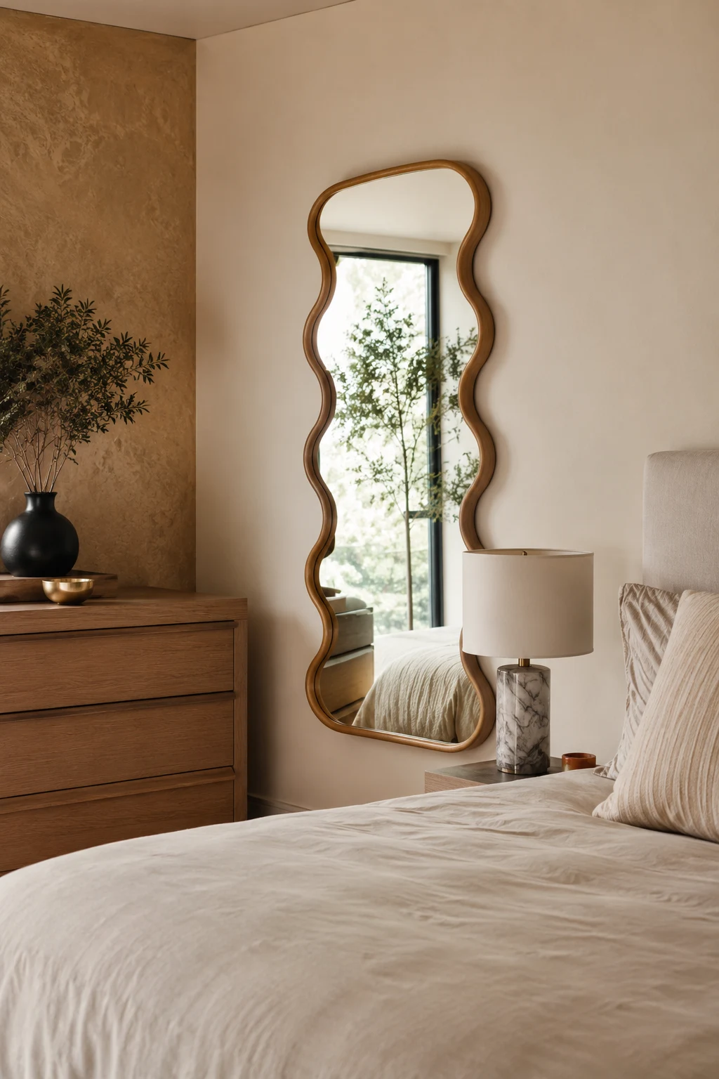 Create a Modern Bedroom with a Wavy Mirror — wavy mirror