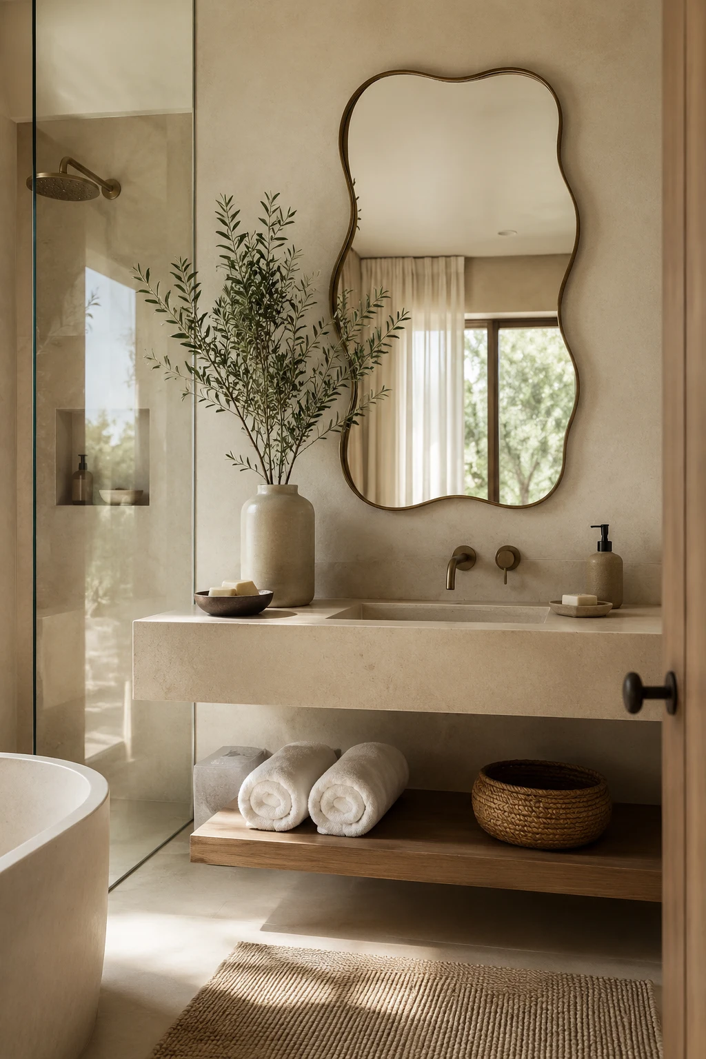 Style a Bathroom Wavy Mirror for a Spa Feel — wavy mirror
