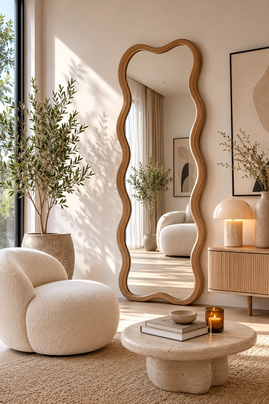 Pair a Wavy Mirror with Minimalist Furniture — wavy mirror