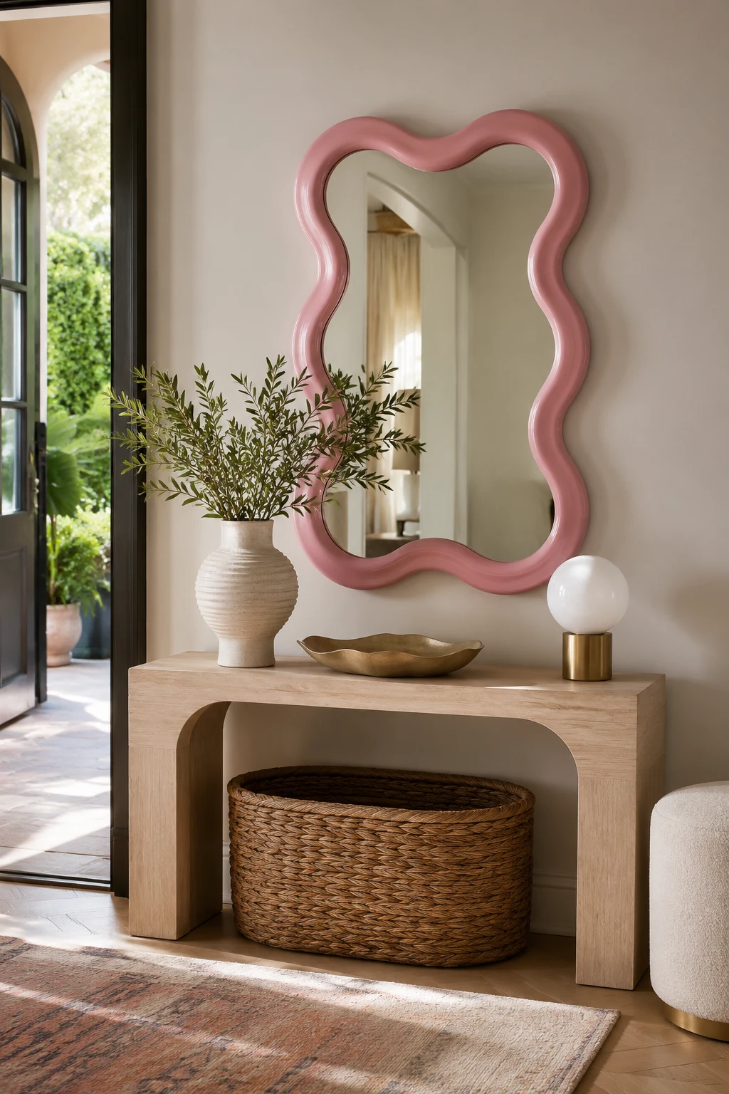Make a Wavy Pink Mirror the Star of Your Entryway — wavy pink mirror