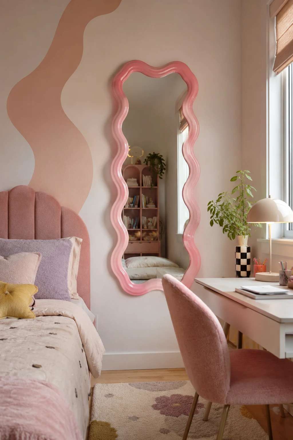 Add Playful Charm to a Kids' or Teen Room with a Wavy Pink Mirror — wavy pink mirror