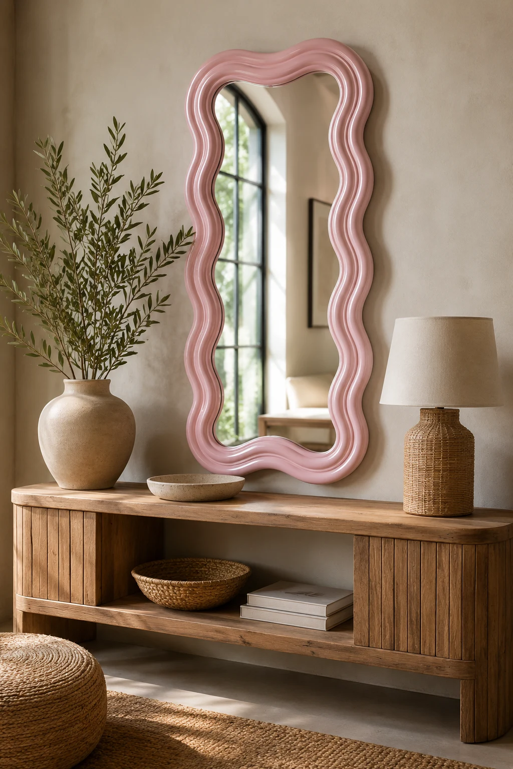 Pair a Wavy Pink Mirror with Natural Materials — wavy pink mirror