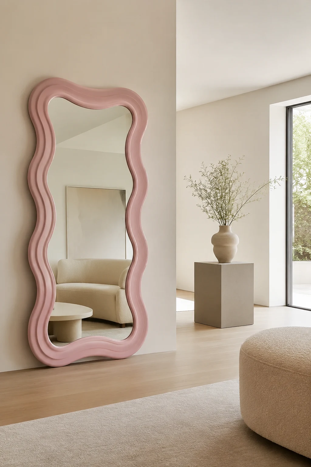 Mix a Wavy Pink Mirror with Modern Minimalist Décor — wavy pink mirror