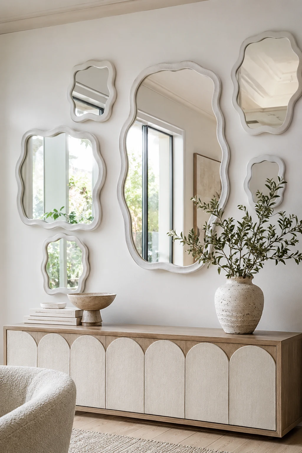 Create a White Wavy Mirror Gallery Wall — white wavy mirror